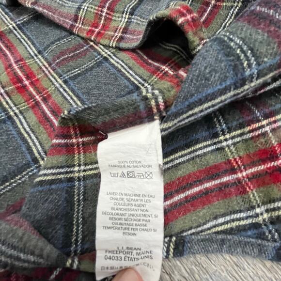 LL Bean Green Gray Scotch Plaid Mens XLT Traditional Fit‎ Flannel Shirt Shacket - Picture 9 of 11